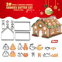 18pc 3d stainless steel biscuit mold christmas gingerbread house cookie cutters fondant chocolate mould baking tools wholesale