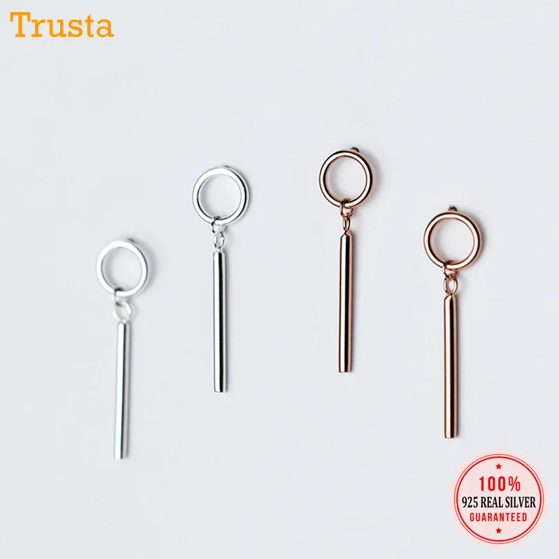 Trustdavis 2019 100% 925 Твердые серьги гвоздики из настоящего серебра с круглыми палочками