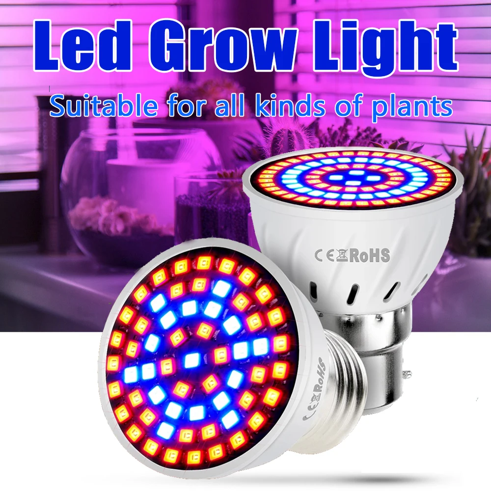 

LED B22 E27 Growth Light Hydroponic Grow Bulb MR16 Full Red Blue Spectrum 220V UV Lamp Plant E14 Flower Seedling Fitolamp GU10