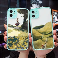 cartoon scenery girl phone case for iphone 12 11 mini pro xr xs max 7 8 plus x matte transparent blue back cover