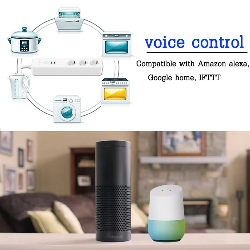 Wifi Smart Power Strip 3 EU Outlets Plug with 2 USB Charging Port Remote Timing App Voice Control Work Alexa Google Home | Электроника