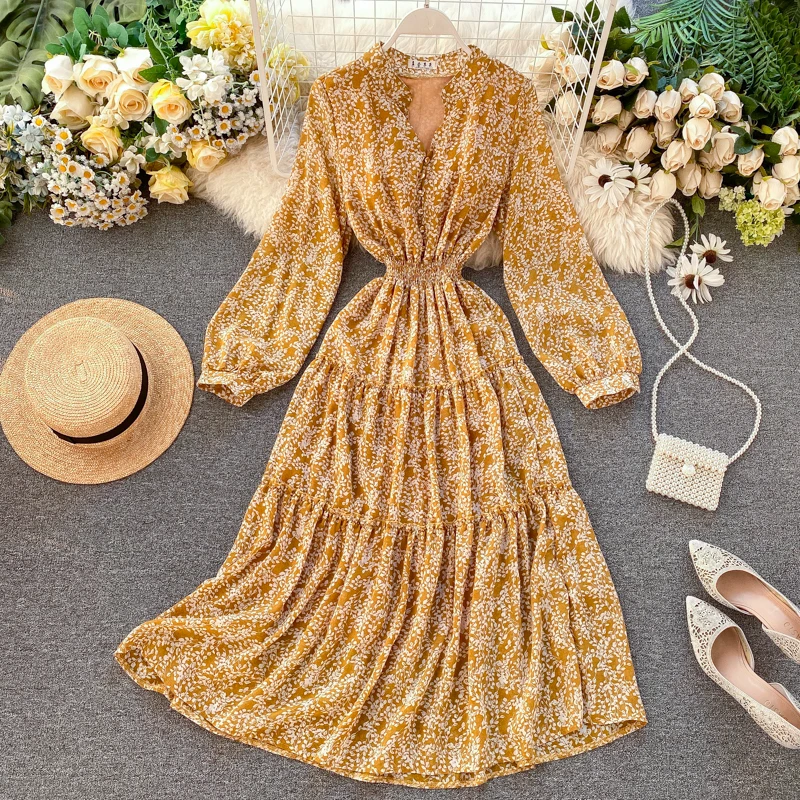 2020 Новая модная женская одежда платье с принтом женское v-образным вырезом и