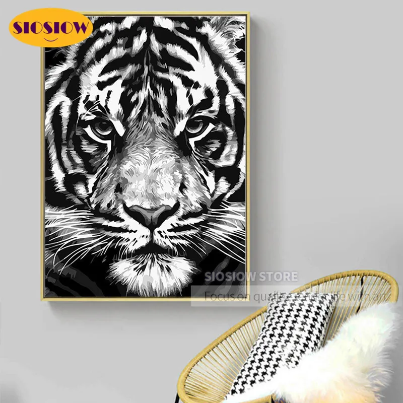 Алмазная 5d картина сделай сам с изображением животных черно-белый тигр вышивка