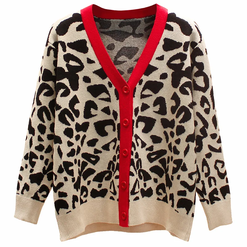 Женский кардиган с леопардовым принтом GIGOGOU Черный винтажный однобортный