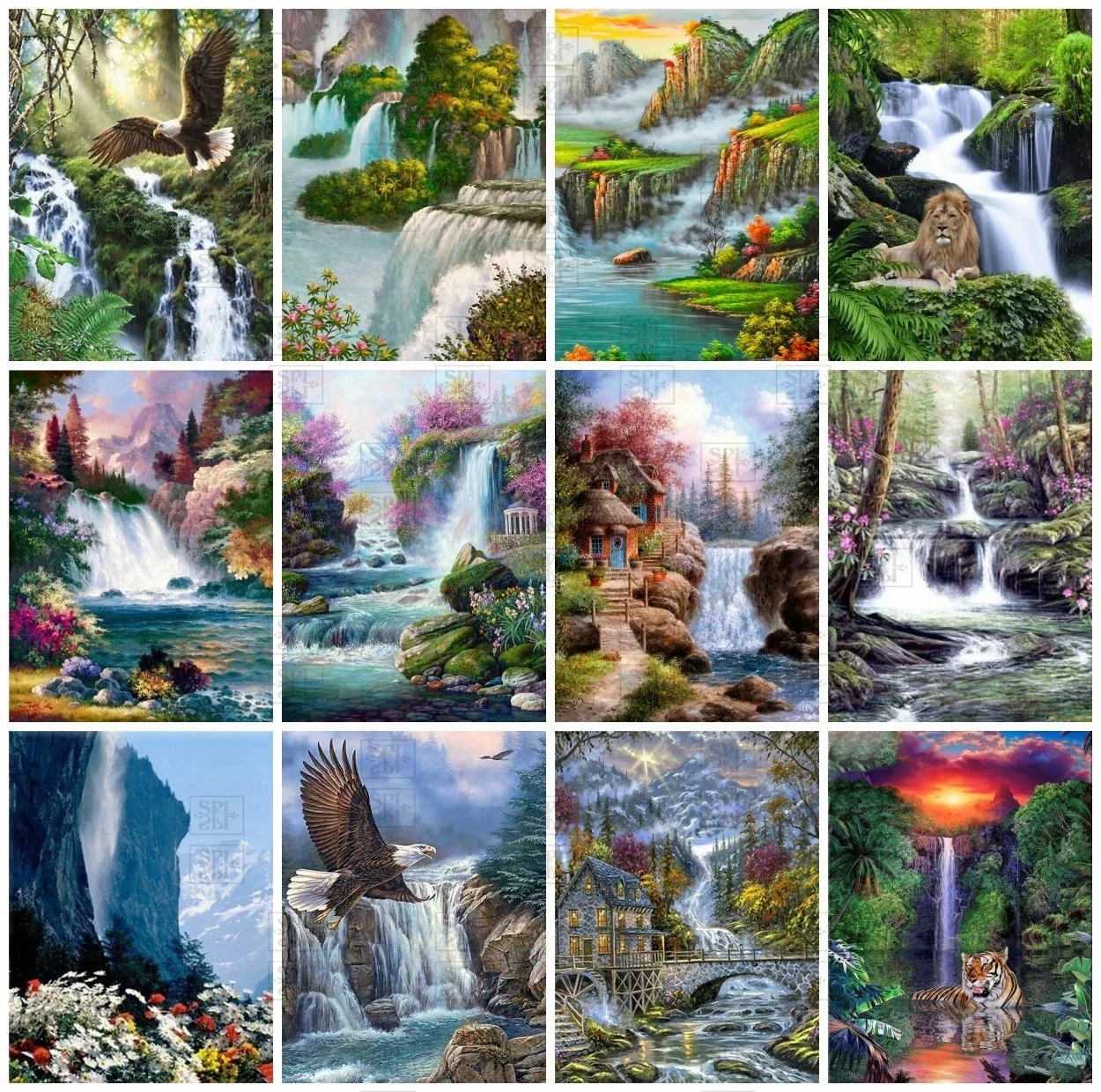 

Diy Diamond Embroidery Waterfall House Landscape 5D Diamond Painting Nature Scenery Rhinestone Mosaic Pictures Home Decor Gift