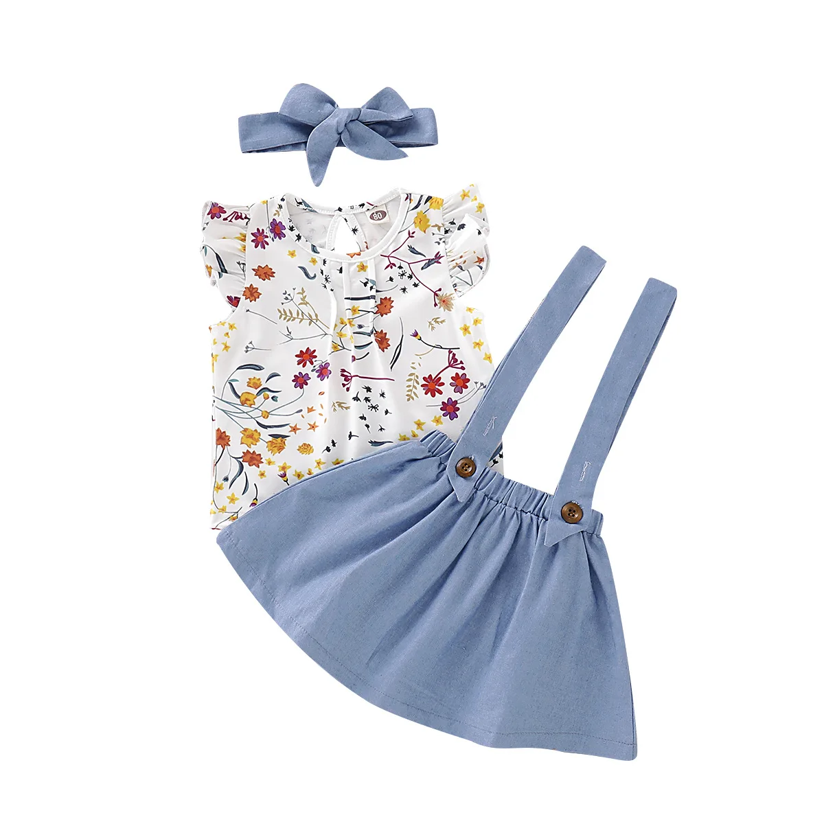 

Skirt For Girls 2 Pieces Children Clothing Set Flowers Sleeveless Lace Baby Tops Denim Kids Fashion Girls Baby Clothing