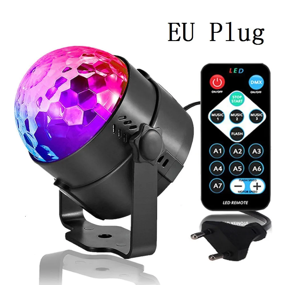 EU Plug Светодиодный диско-светильник, сценический светильник, автоматическая звуковая активация, вращающийся пульт дистанционного управления, диско-лампа, лазерный проектор, бальный светильник - Цвет: EU Plug