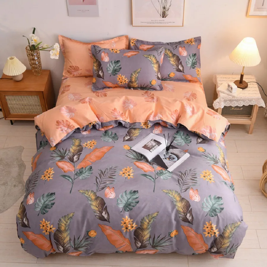 

Flower bedding set Green girl boy bed linens leaf duvet cover set flat sheet pillowcase pastoral style bed set home bedclothes