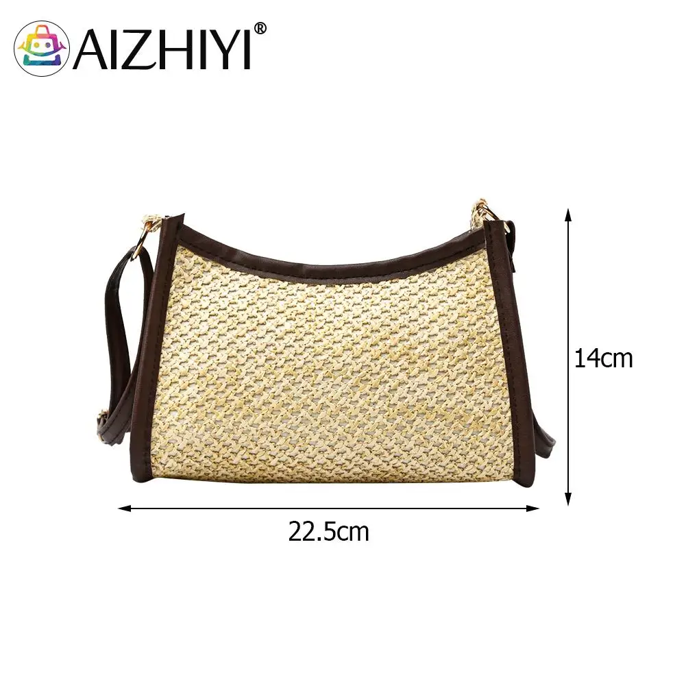 

Bohemian Women Straw Woven Contrast Color Shoulder Crossbody Messenger Bag Beach Vacation Casual Ladies Small Handbag Purse