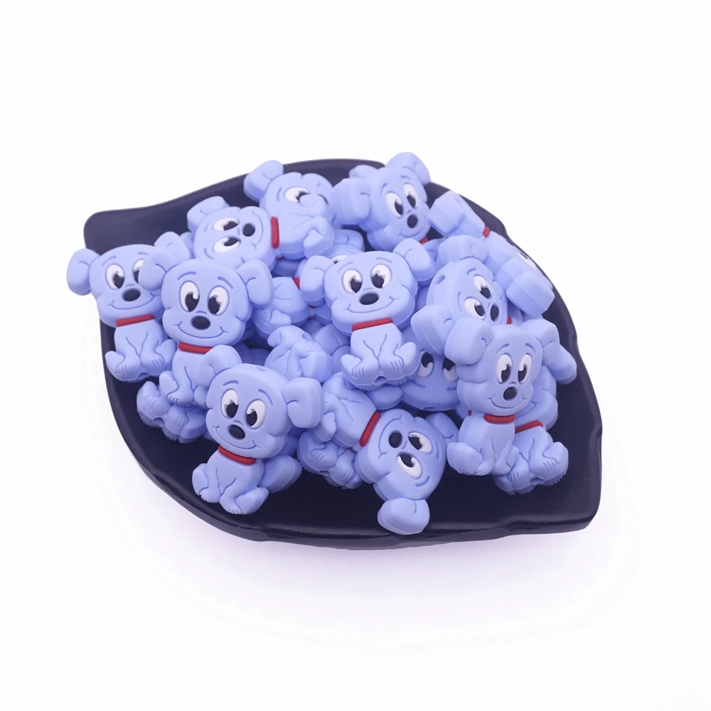 Light blue 5 шт., для пищевых продуктов мультфильм собака щенок силиконовые бусины Мини Diy Прорезыватель игрушка Ожерелье Подвеска для жевания и кусания детский Прорезыватель - Цвет: Light blue