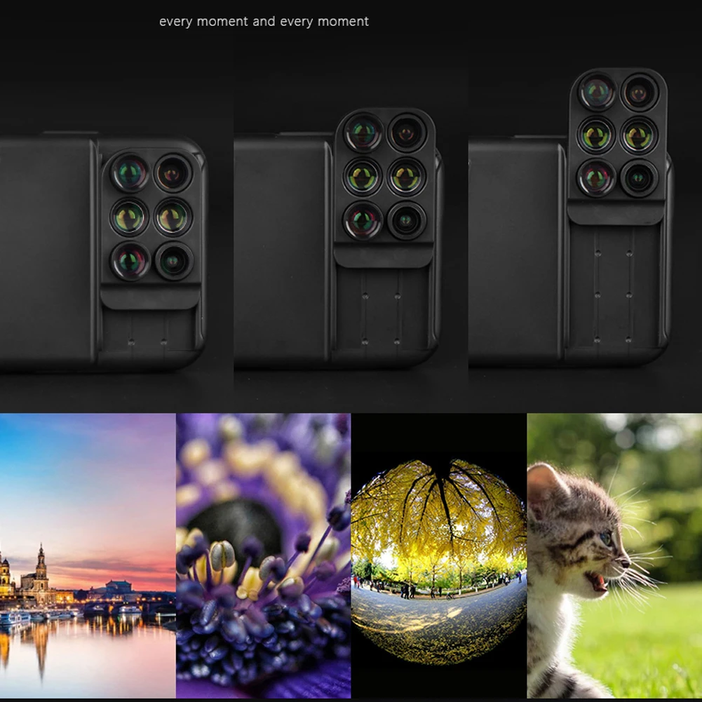 

6 in 1 Phone Lens Cover Case Wide Angle Phone Camera Lens Fisheye Telephoto Macro Camera Lens for iPhone X new