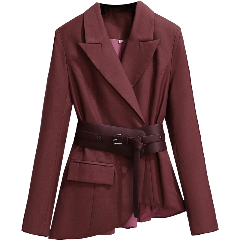 Lenshin High quality Women Pant Suit Fashion Formal Lady Office Burgundy Blazer Suit for belt Work Clothes 2 piece suits