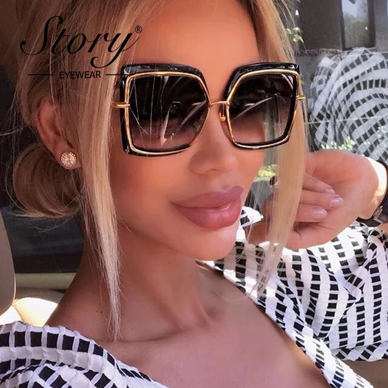 Бренд STORY Новое поступление женские солнцезащитные очки оверсайз металлическая