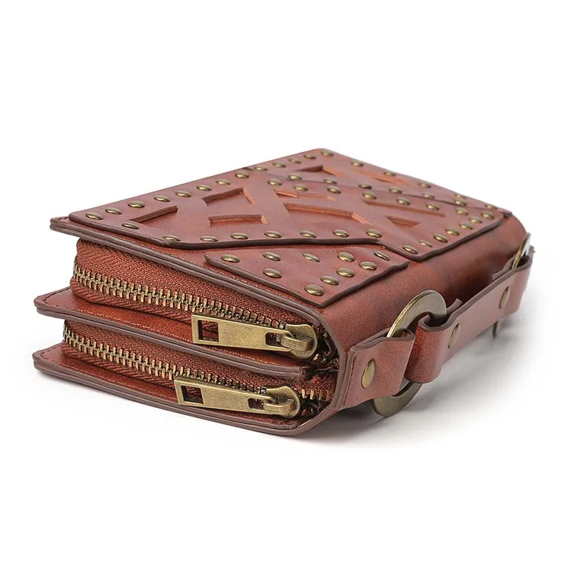 

2021 New Fashion Steampunk Style Genuine Leather Long Wallets For Women Zipper Clutch Purse Large Capacity Card Holder PK121