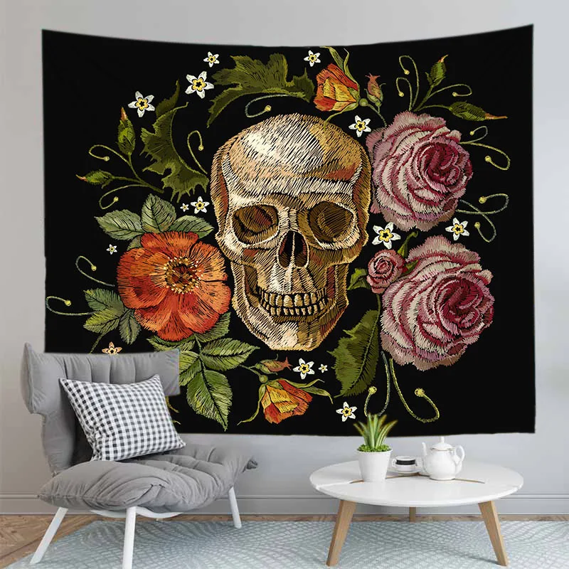 Череп Король медитирует в гобелены с цветами художественная скатерть пляжное