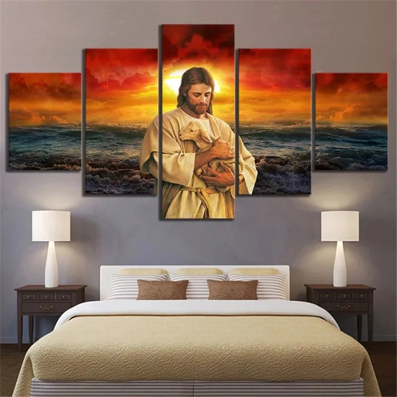 

5 Pieces Canvas Religious Christian Merciful God Jesus Art Posters and Prints Modern Wall Paintings Artwork Picture Home Decor
