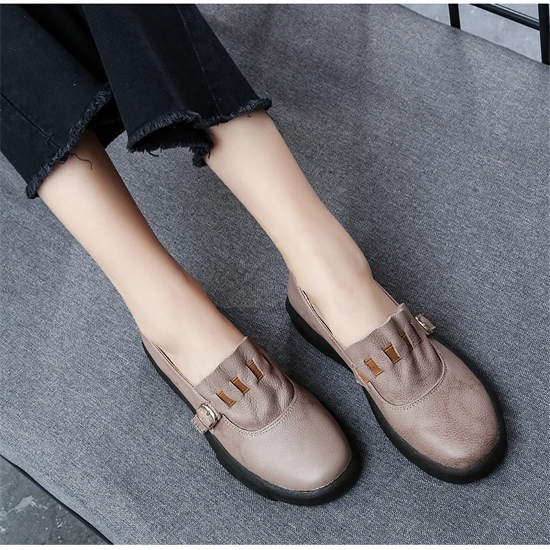 Женские кожаные лоферы размера плюс 43 серые туфли из натуральной кожи Осенние