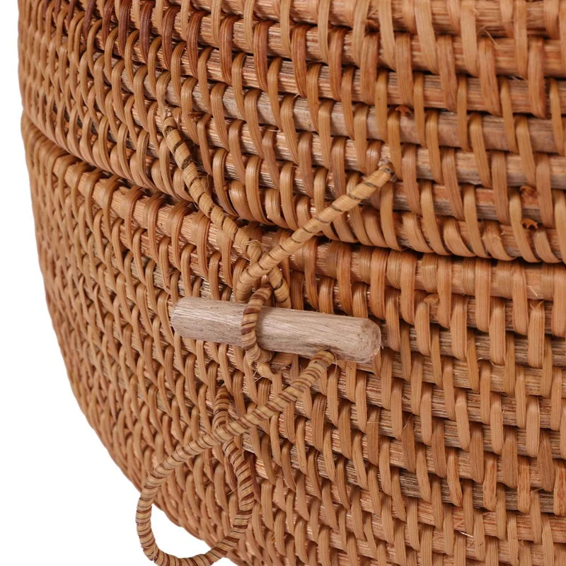 

Autumn Rattan Weave Fruit Basket Round Organizers Box with Tea Cake Tin Box Container Jar Organizador Tank
