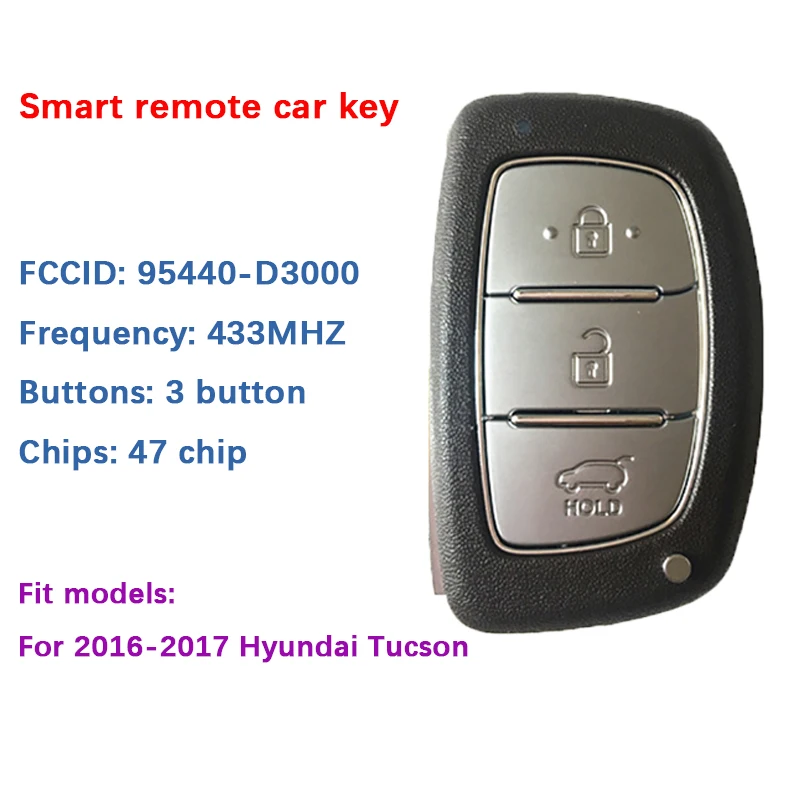 Оригинальный/послепродажный ключ CN020067 с 3 кнопками чип 433MZ 47 2016-2017 Hyundai Tucson Smart Key