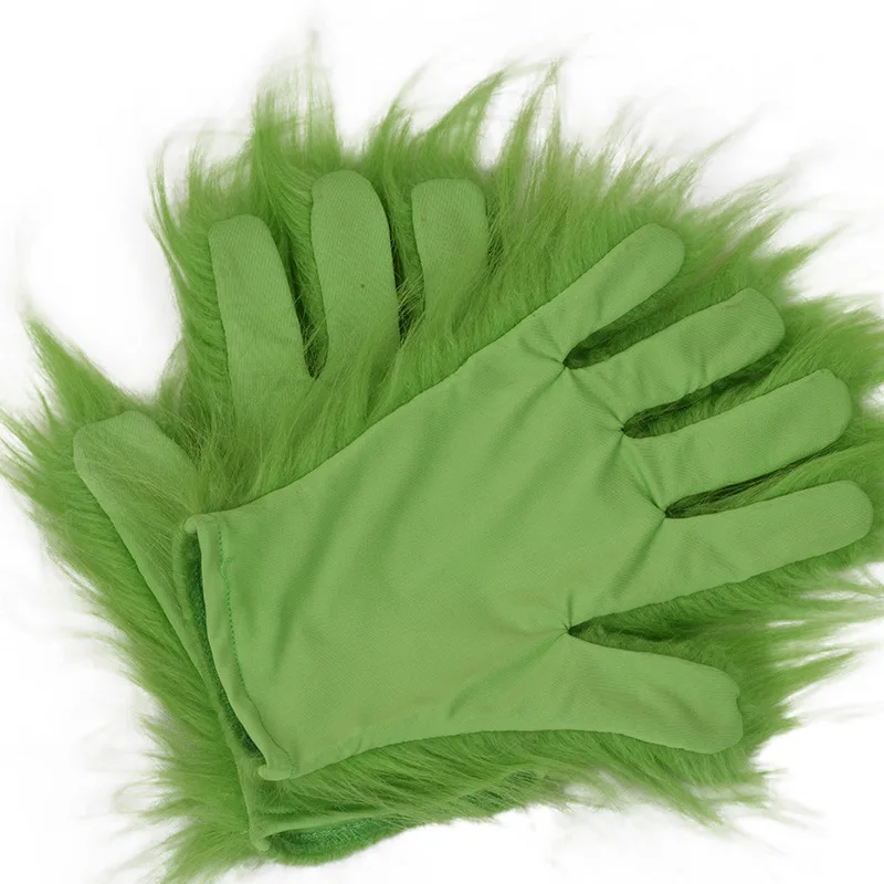 

Grinch Mask Gloves Creative Gloves Cosplay Mask Gloves Green Fur Mask Halloween Christmas Gifts For Friends