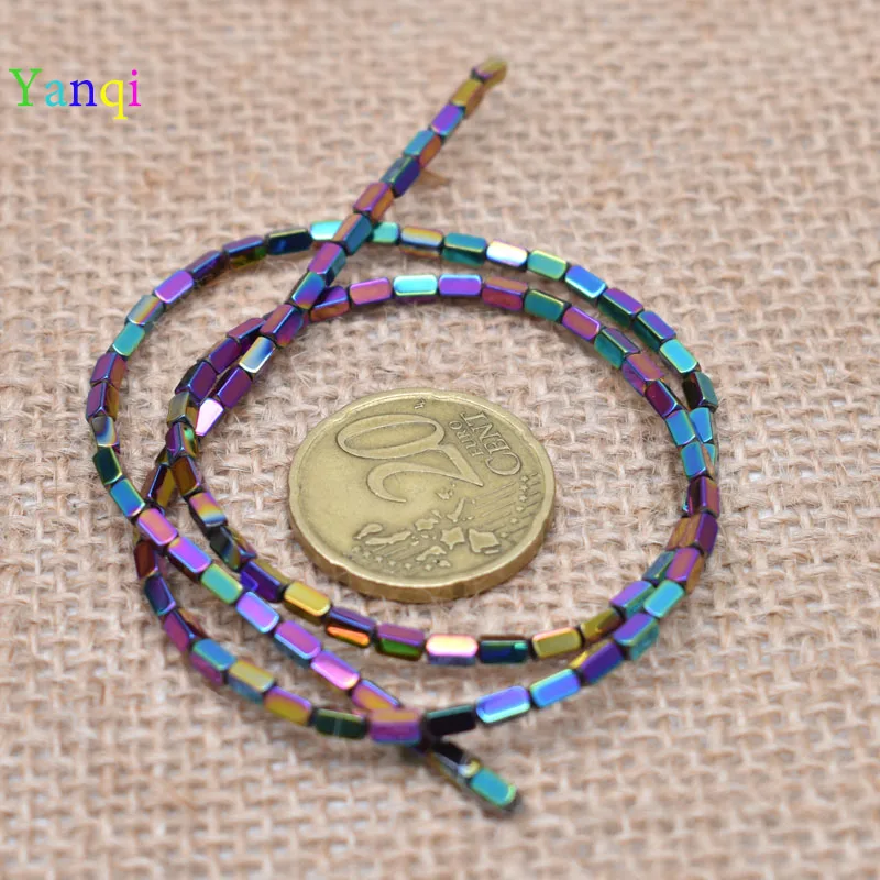17-2x4mm 95 шт./лот, блестящие разноцветные бусины из натурального камня, гематит, прямоугольные бусины квадратной формы для самостоятельного изготовления ювелирных изделий - Цвет: 17-2x4mm
