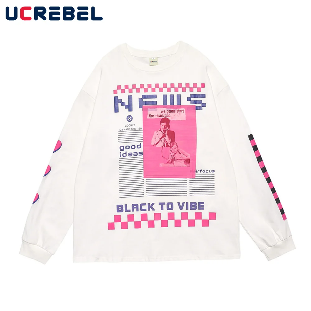 

Letter Print Long Sleeve T-shirt Mens Autumn Casual Crew Neck Cotton Tee Streetwear Loose Tshirt Men