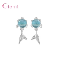 authentic 100 925 sterling silver blue bubble fish tail hoop earrings for women fashion earrings jewelry gift for new years