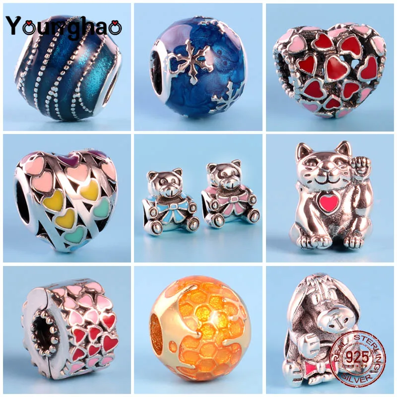 Younghao настоящее 925 пробы серебряные цветные для рукоделия клей сердце Pulsera бусины