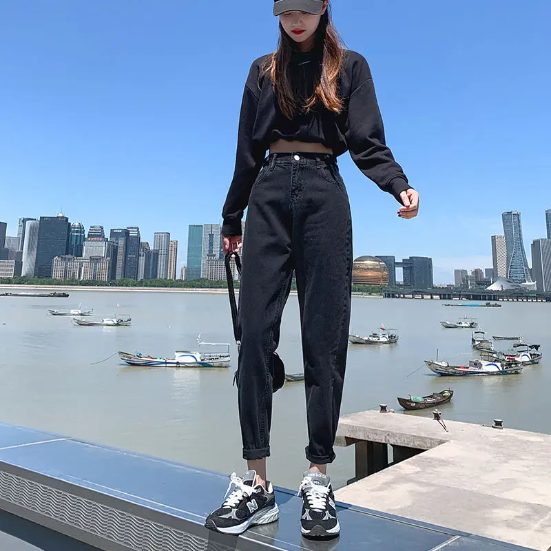 

Woman Jeans Pants High Waist Loose Autumn And Winter Black Pantalones Vaqueros Mujer