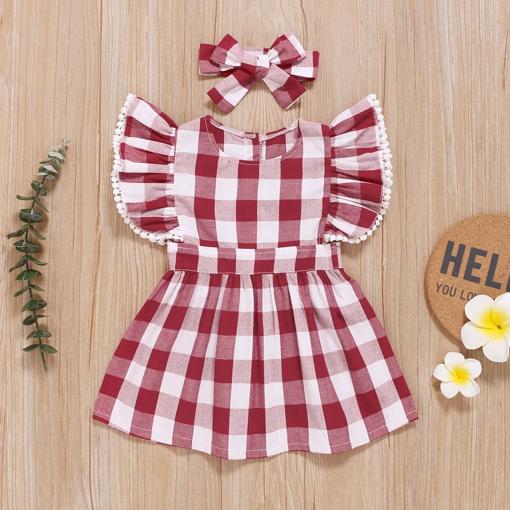 Детский комплект одежды Летние платья принцессы в клетку с короткими рукавами
