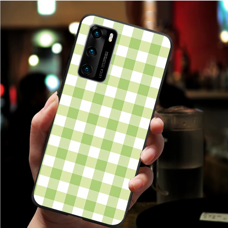 black white yellow grid soft Phone Case for huawei P40 P30 P20 P10 Pro lite P9 Lite nova 4E 6SE Psmart 2019 Y6 9 Prime | Мобильные