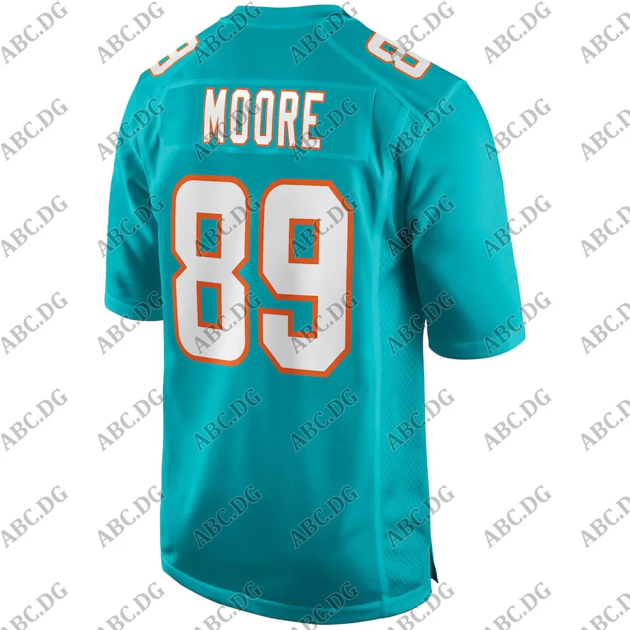 

Customized Stitch American Football Jersey Men Women Kid Youth Miami Nat Moore Aqua Game Retired Player Jersey