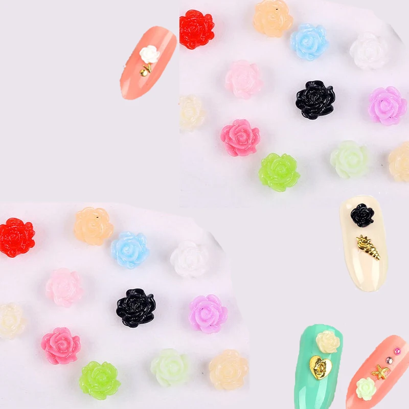 

3D White/Black/Purple/Red Resin Rose Flower Design Nail Art Decoration Resin Studs Charms Jewelry DIY Acrylic Nail Tips 900pcs/