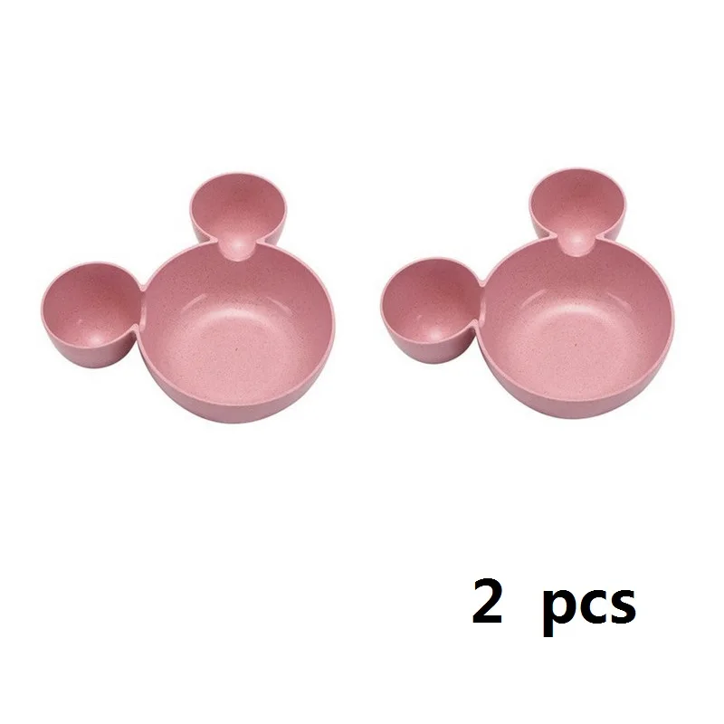 2pcs pink Bowl 2 шт./компл. мультфильм Мышь тарелка «Микки Маус» посуда тарелка для детей новорожденных рисовая миска для питомца Пластик блюдо для закусок посуда Ланч-бокс - Color: 2pcs pink Bowl