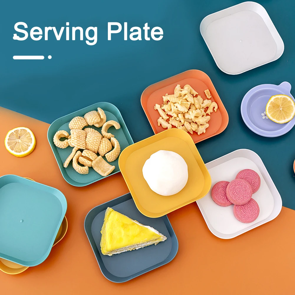 

5Pcs Square Plastic Plates for Kids Unbreakable Dinner Plate Serving Dish for Salad Snack Pasta Tableware Kitchen Accessories