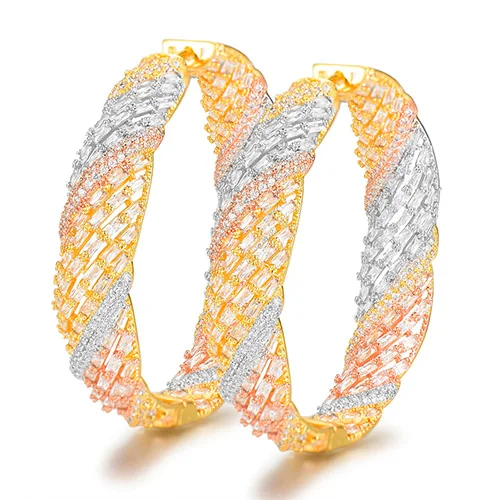 3Tone Earring Only GODKI, новинка, роскошный геометрический браслет, 3 шт., серьги, кольцо, ювелирные наборы для женщин, для свадьбы, кубический цирконий, помолвка, Дубай, ювелирные наборы - Окраска металла: 3Tone Earring Only