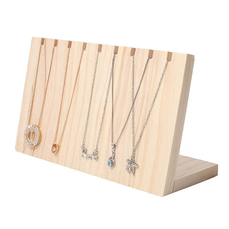 

Wooden Plank Necklace Jewelry Display Stand, Necklace Display Holder with Modern Bamboo Necklace Jewelry Storage Rack