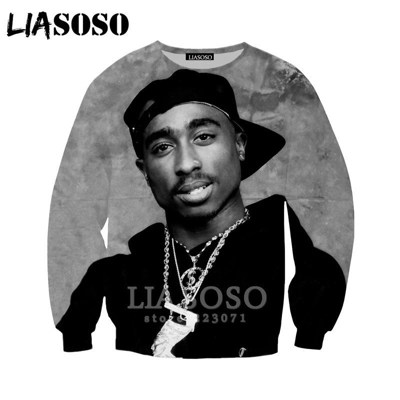 2pac, толстовка LIASOSO, новинка, для мужчин и женщин, забавные толстовки, 3D принт, рэпер, хип-хоп, длинный рукав, уличная одежда, топы, пуловер с круглым вырезом, B182-07 - Цвет: 17