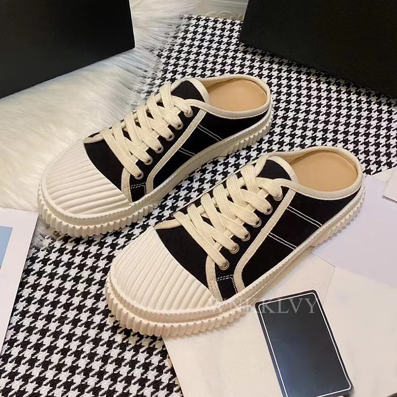 

Flat loafers slippers Summer shoes women canvas vamp round toe sandals leisure vacation comfortable mules shoes 2021 sneakers