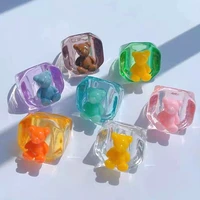 egirl aesthetic rainbow bear rings for women y2k jewelry harajuku ins cute animal korean resin rings 2000s fashion friends gifts