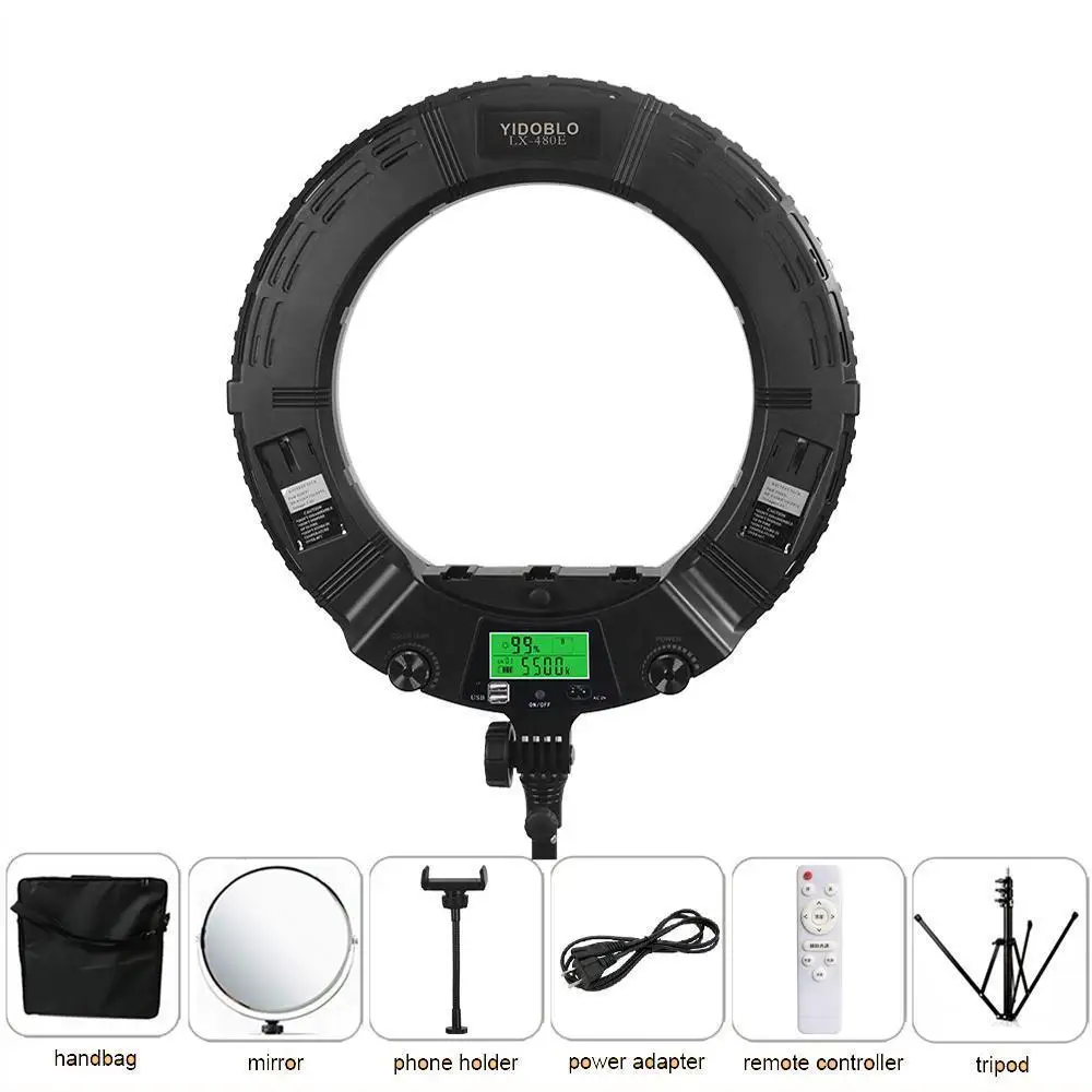

Yidoblo LX-480E Selfie Ring Lights 18inch Black Shell USB Supply Studio Video Light with Tripod Remote LCD Display Lamps