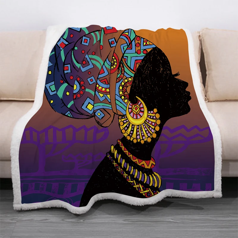 

African Woman Funny Character Blanket 3D Print Sherpa Blanket on Bed Home Textiles Dreamlike Style 01