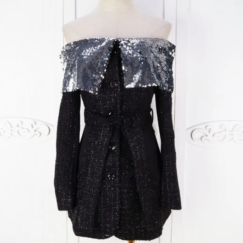 Новая мода подиум 2020 дизайнерское платье женское с вырезом лодочкой и блестками