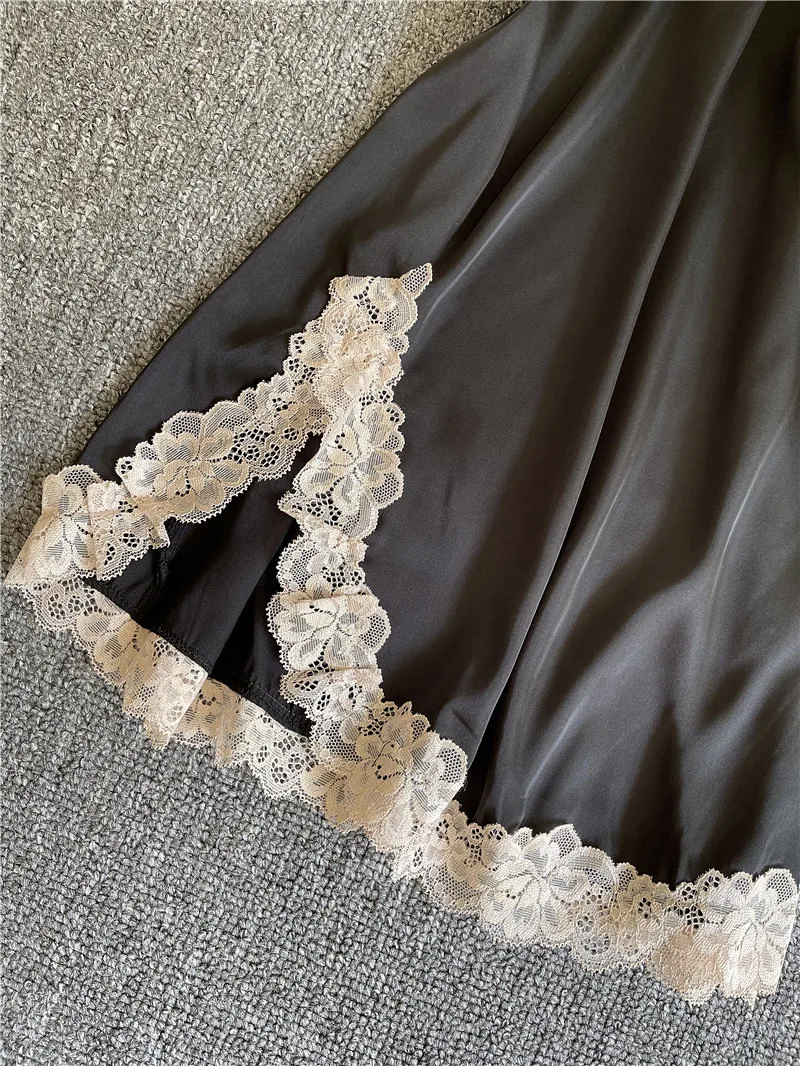 

Summer Sleepwear Women Sleepdress Suspender Nightdress Sexy Lace Trim Sleeveless Nightgown Split Home Dressing Gown Nightwear
