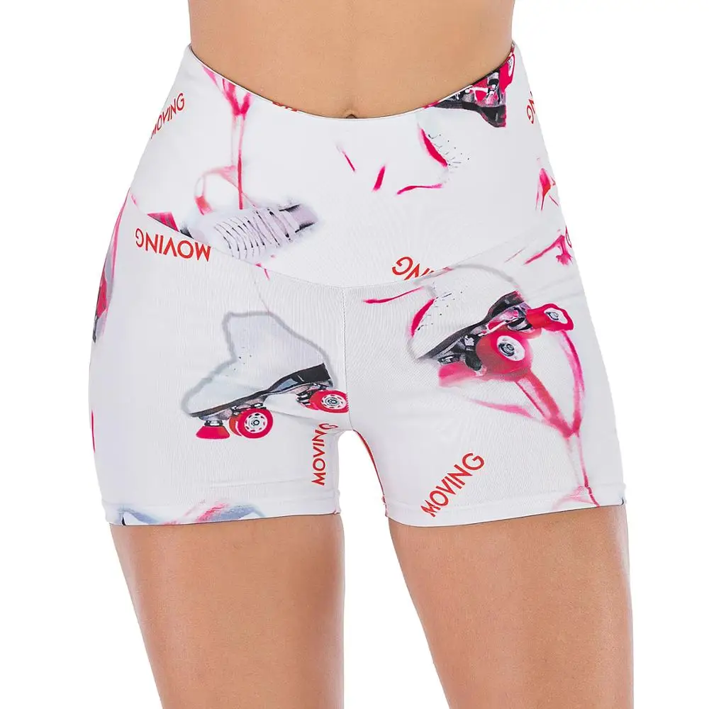Drop Shipping Skates Printed Shorts High Waist Moving Sportwear White Pink Wow Factor Print | Женская одежда
