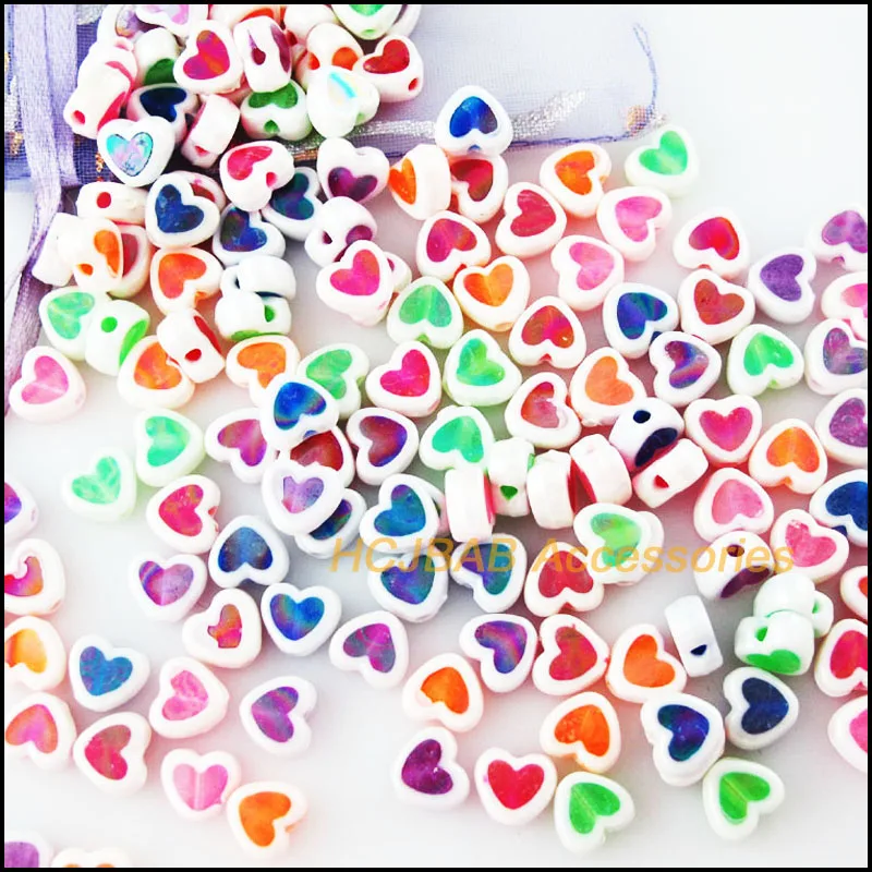 Fashion 70Pcs White Side Mixed AB Acrylic Plastic Tiny Heart Spacer Beads Charms 7x8mm | Украшения и аксессуары