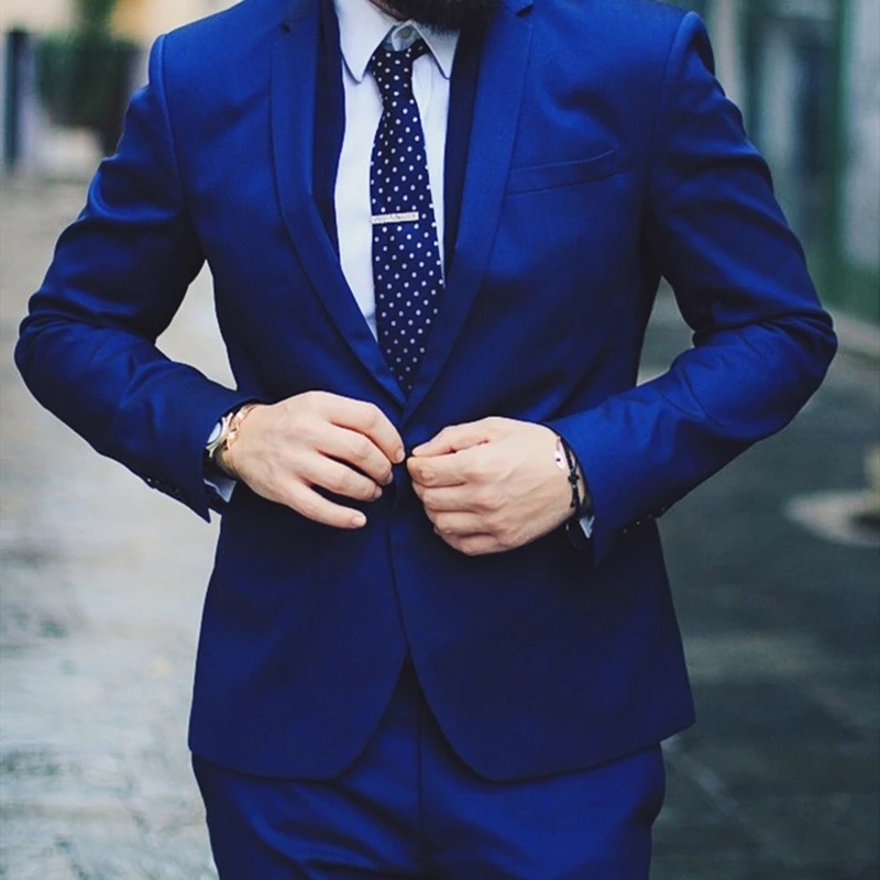 

(Jacket+Pants) Fashion Royal Blue Wedding Dress Suits For Men Formal Groomsmen Custom Made Slim Fit 2 Piece Tuxedo Costumes