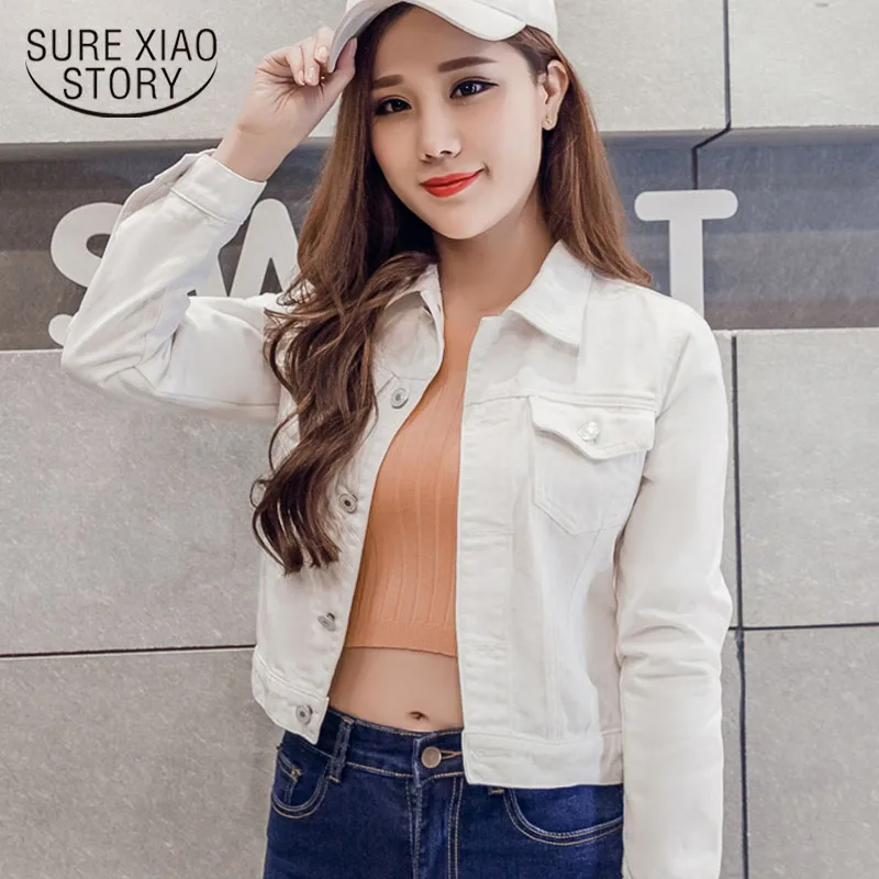 

New Long Sleeve winter Slim White Black Jeans Top For Women Solid Denim Jacket Women Short Overcoat Ladies Jackets Tops 4866 50