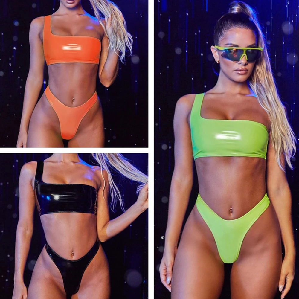 Бикини из двух предметов сексуальное женское бикини на одно плечо Купальник