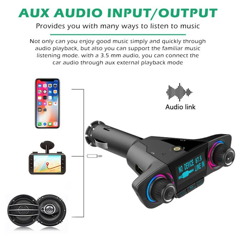 Новый стиль Bluetooth 5 1 умное автомобильное зарядное устройство MP3-плеер